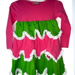 Lilly Wolly Doodle Girls Pink and‎ Green Ruffled Dress Girls 6/7
